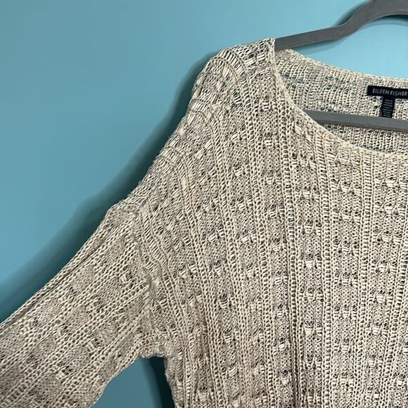 Eileen Fisher Organic Cotton & Linen Open Knit Bateau Neck Sweater - Picture 4 of 8